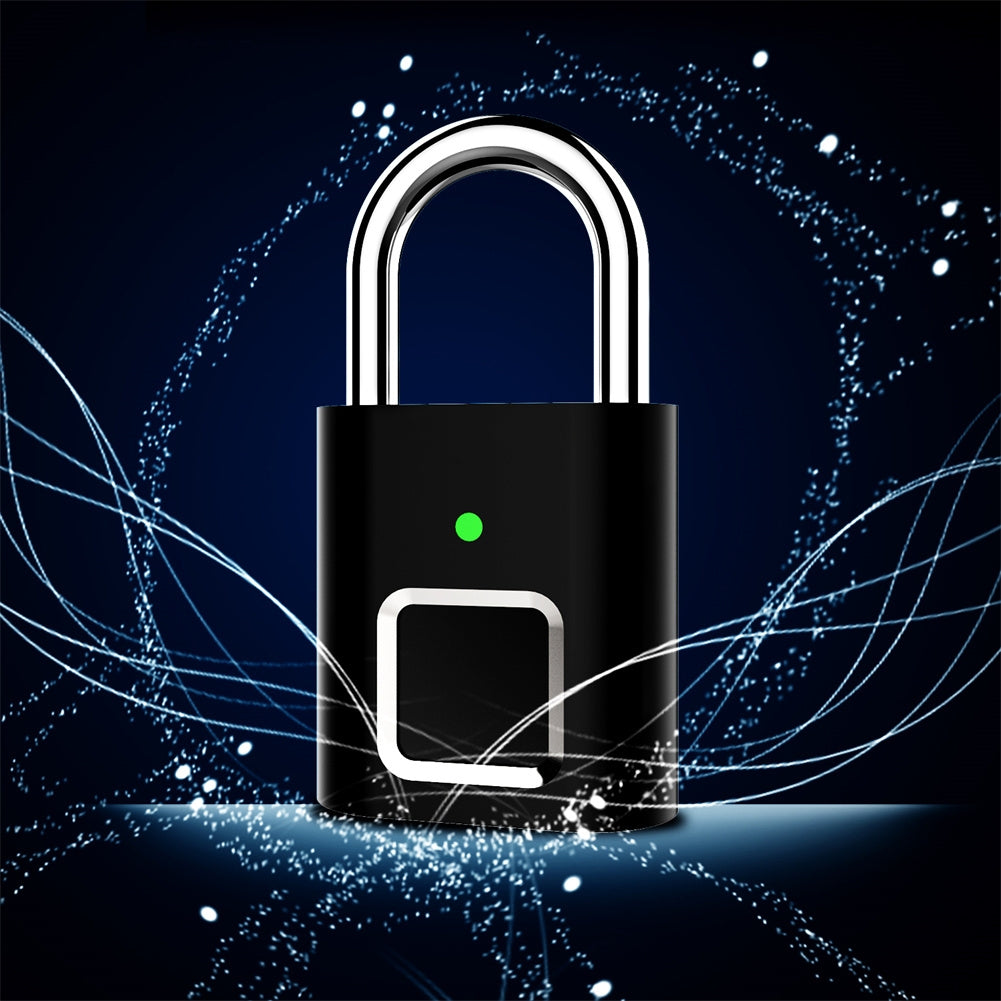 Fingerprint Padlock Biometric Metal Keyless Thumbprint Lock USB Rechargeable for Luggage Bookcase Suitcase Black