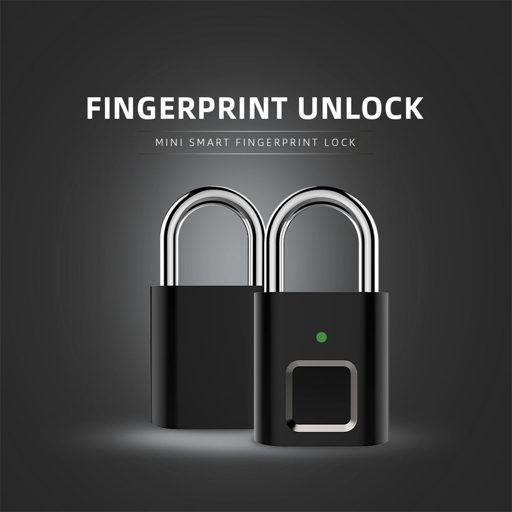 Fingerprint Padlock Biometric Metal Keyless Thumbprint Lock USB Rechargeable for Luggage Bookcase Suitcase Black