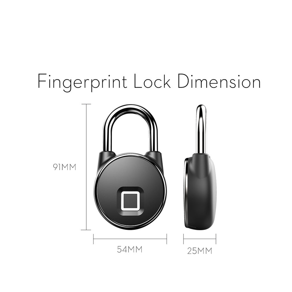 P22+ Fingerprint Padlock Biometric Metal Keyless Thumbprint Lock with USB Charging for Gym Locker School Locker Black