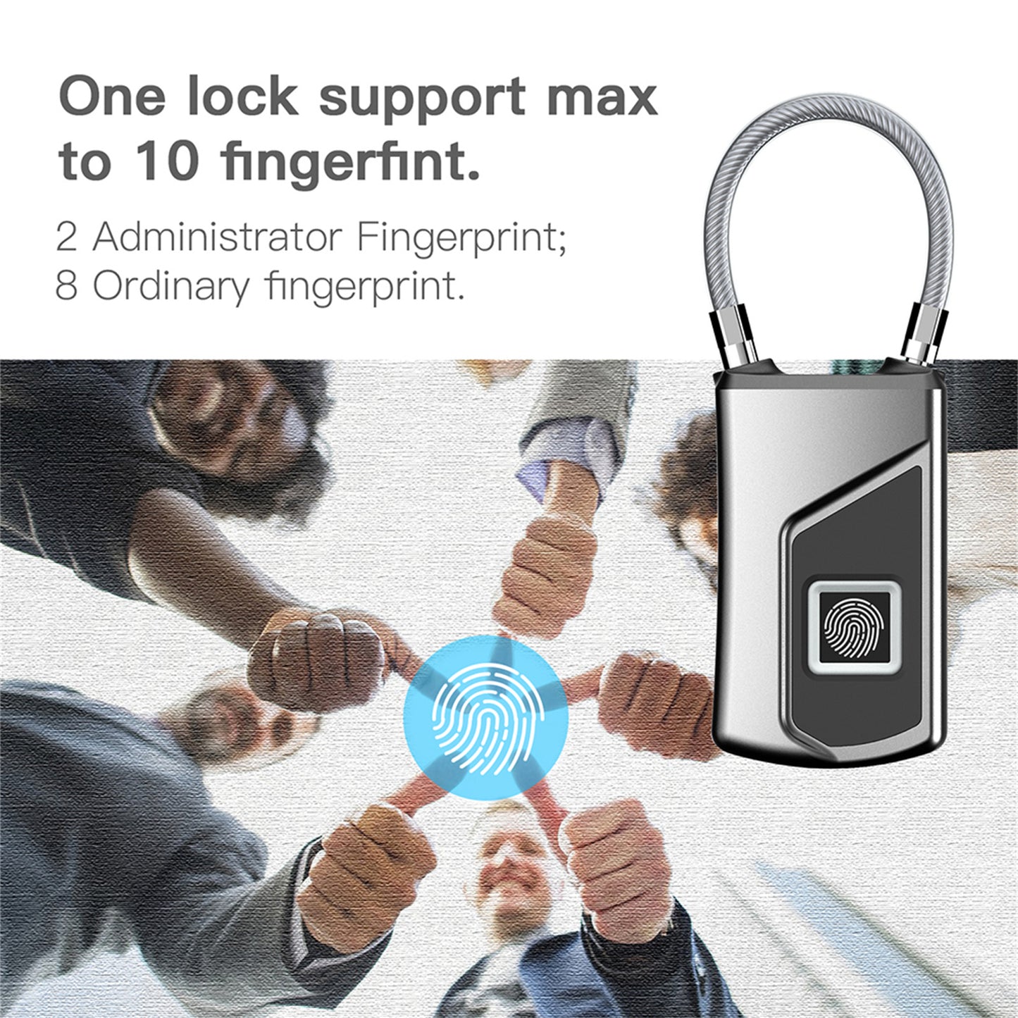 L1 Fingerprint Lock Small Keyless Biometric Smart Padlock 10 Fingerprints Storage High-Security Cable Lock For Fridge Cabinet Pantry Travel silver black