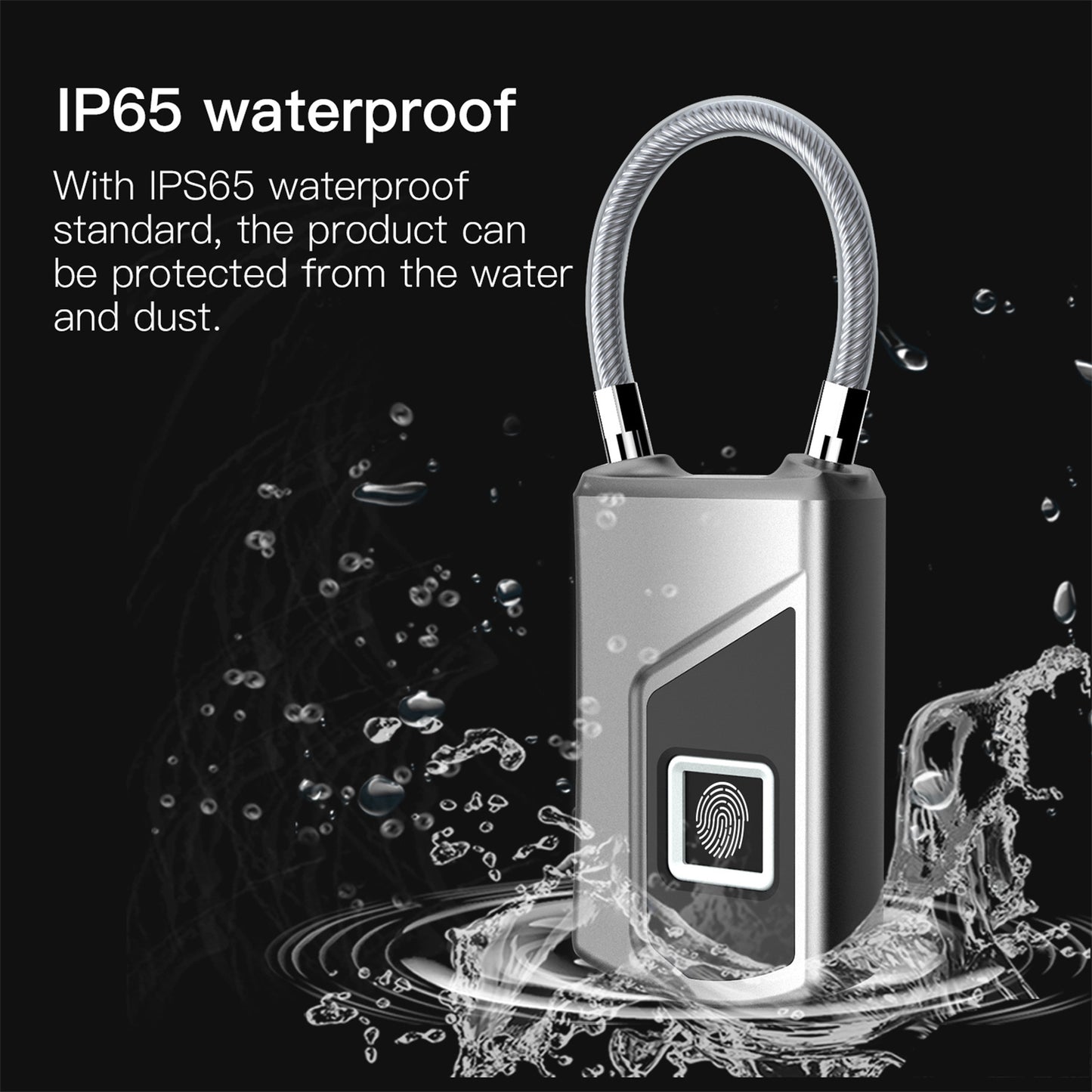 L1 Fingerprint Lock Small Keyless Biometric Smart Padlock 10 Fingerprints Storage High-Security Cable Lock For Fridge Cabinet Pantry Travel silver black