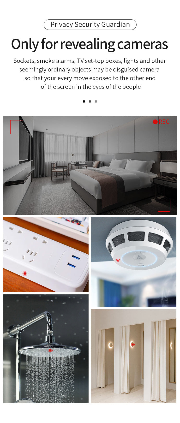 Portable Hidden Camera Detectors Infrared Scanning Light Chargeable Infrared Camera Scanner For Office Bedroom Cars Indoor black