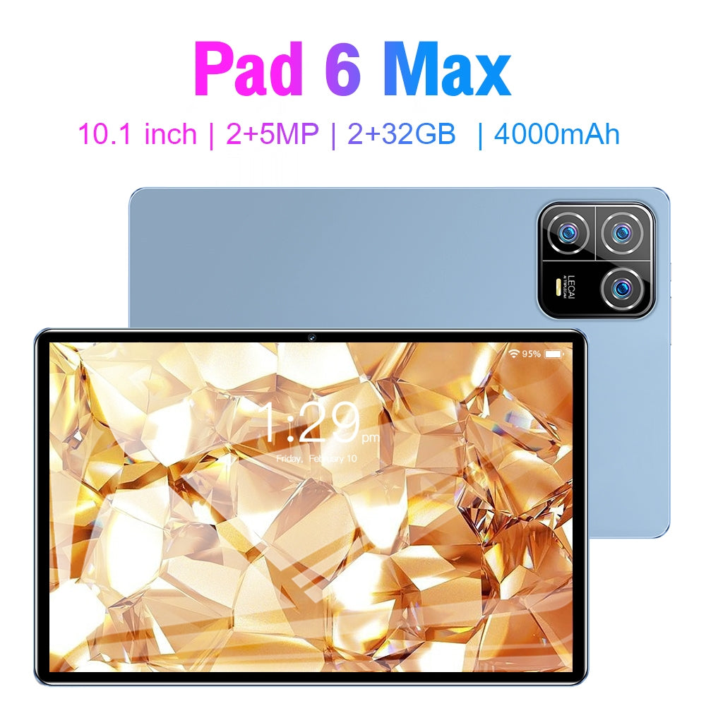 10.1 inch Pad6Max Tablet MTK6735 Quad-core 2GB RAM 32GB ROM Dual SIM 4000mAh Battery WiFi Tablet Blue US Plug