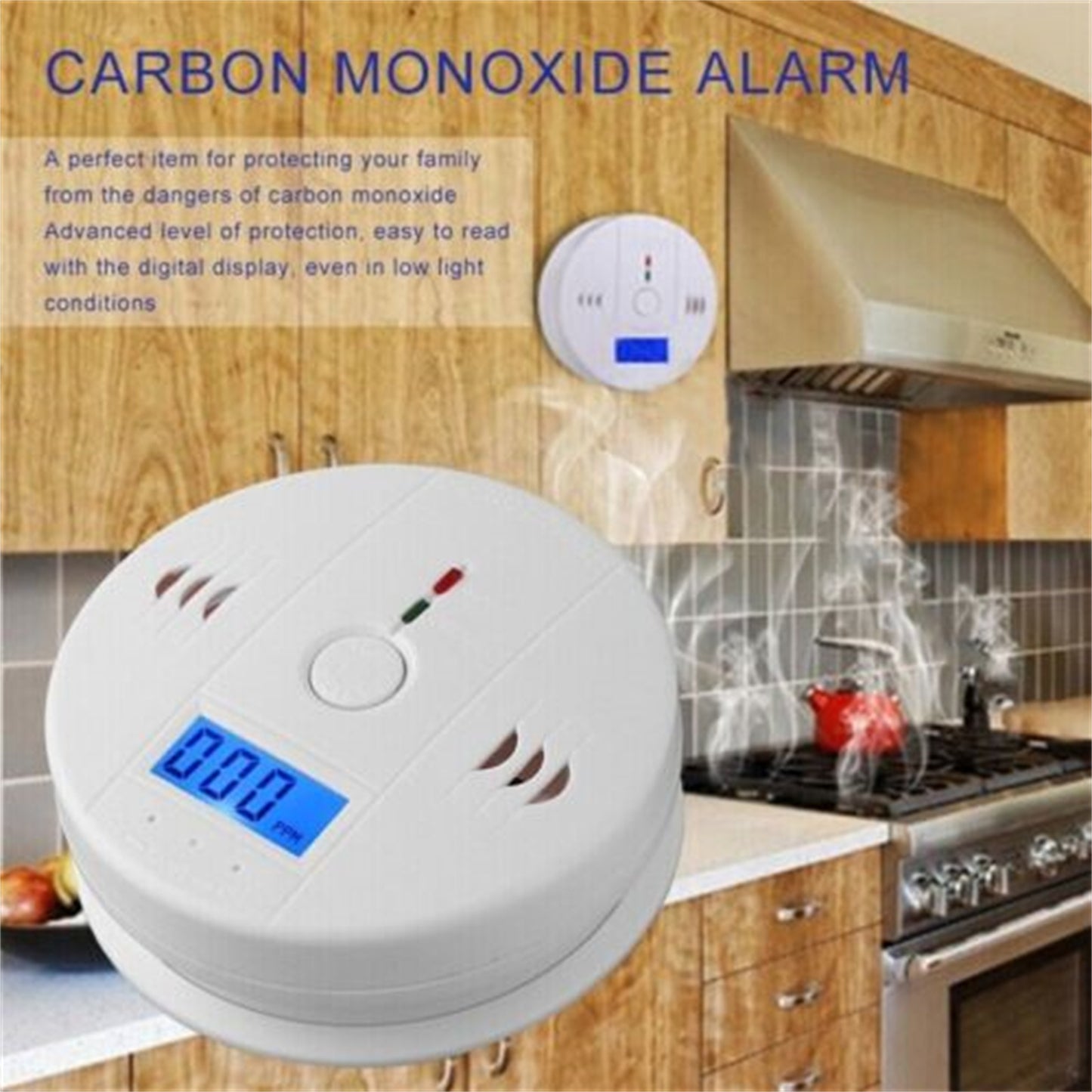 Co Carbon Monoxide Gas Detector Alarm Lcd Display Battery Powered