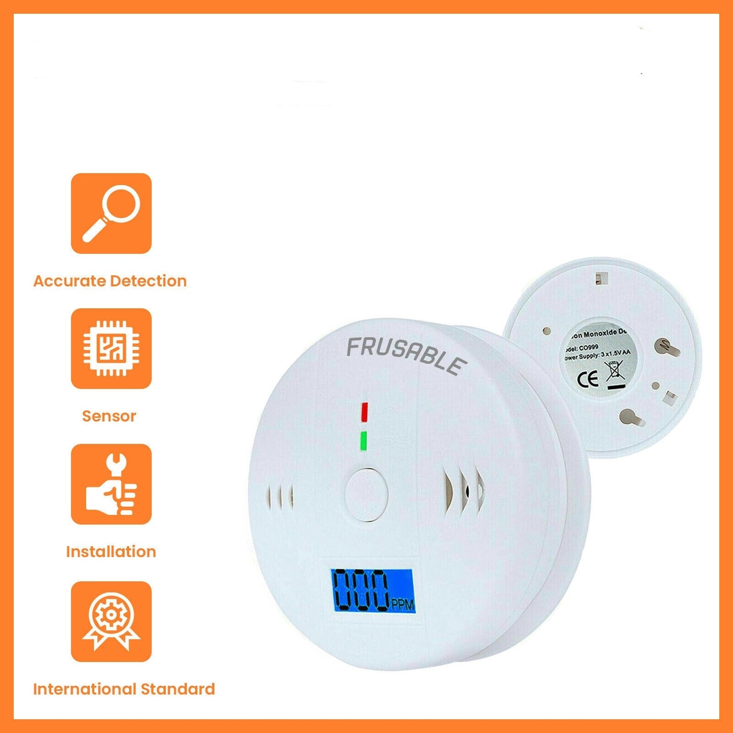Co Carbon Monoxide Gas Detector Alarm Lcd Display Battery Powered