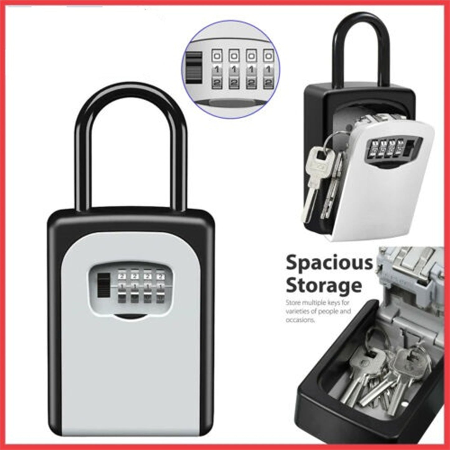 Wall Mounted Large Capacity 4-digit Combination Key Lock Storage Safe Security Box Grey