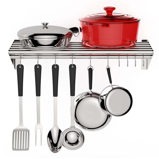 US GARVEE Stainless Steel Wall Mount Shelf with Hooks Commercial Storage Shelves