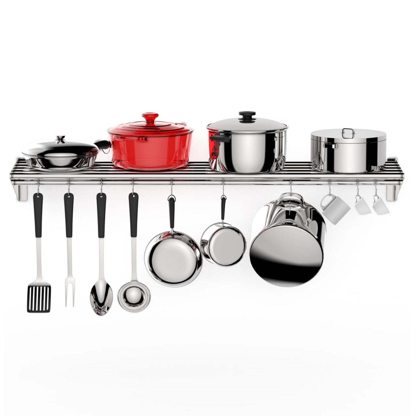 US GARVEE Stainless Steel Wall Mount Shelf with Hooks Commercial Storage Shelves