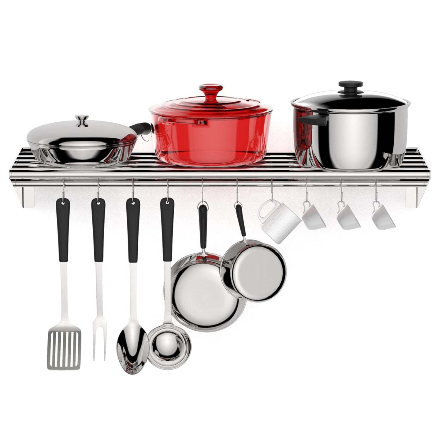 US GARVEE Stainless Steel Wall Mount Shelf with Hooks Commercial Storage Shelves