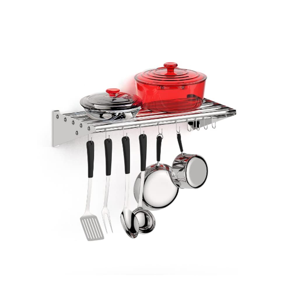 US GARVEE Stainless Steel Wall Mount Shelf with Hooks Commercial Storage Shelves