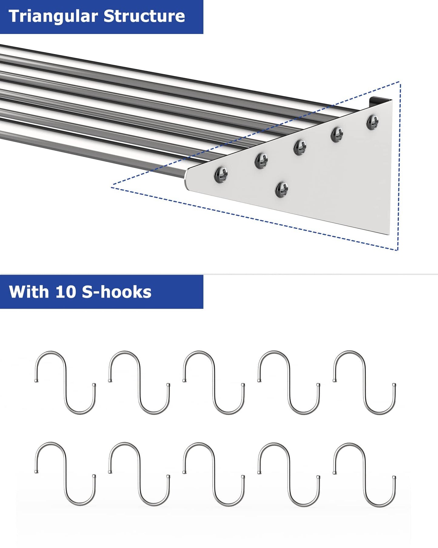 US GARVEE Stainless Steel Wall Mount Shelf with Hooks Commercial Storage Shelves