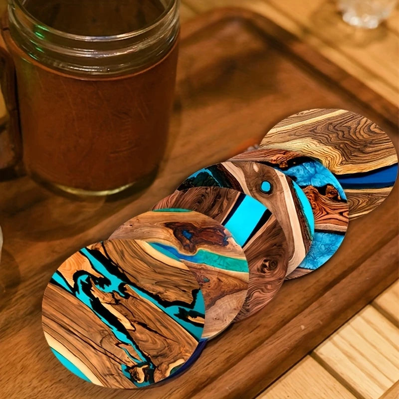 2D Wood Grain Table Protector with Blue and Green Padding for Coffee Shops Offices Coaster Restaurants Birthday Gifts