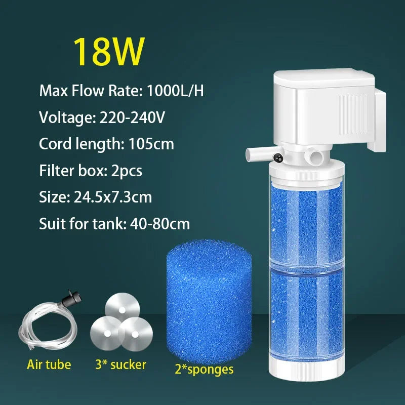 220V Ultra Quiet Aquarium Internal Filter Water Purification Multi-functional Fish Tank Water Pump Wave Make Stool Sucker