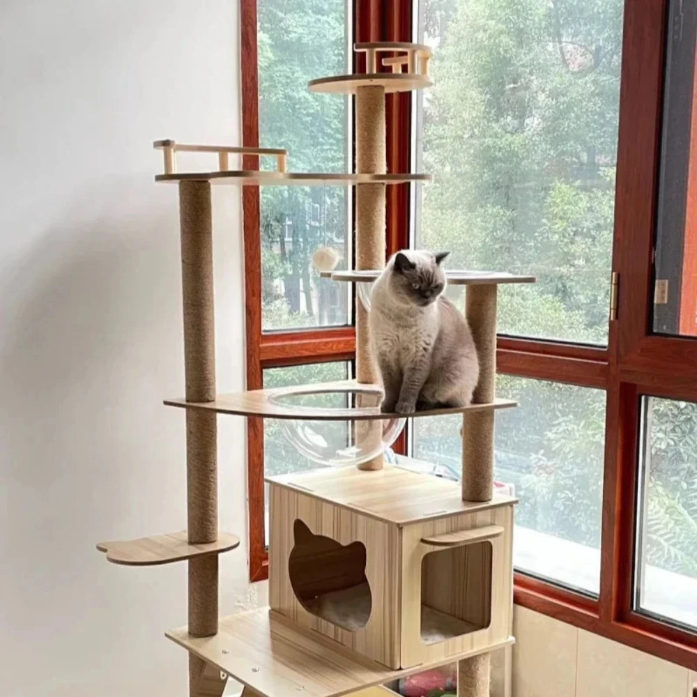 Cat Climbing Frame Indoor Apartment Style Large Multi Layer Cat Tree Tower For Cats With Burrows And Grab Plate For Living Room