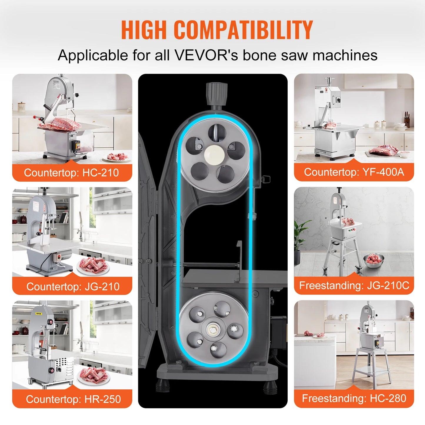 SucceBuy Band Saw Blade 65x0.63x0.02 inch 5 Pack Meat Bandsaw Blades for Replacement Carbon Steel Commercial Bone Saw Machines