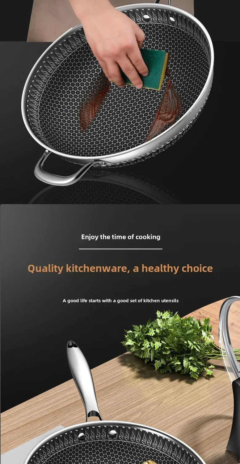 Double-sided screen 316 stainless steel wok Non-coated wok non-stick household induction cooker gas universal wok