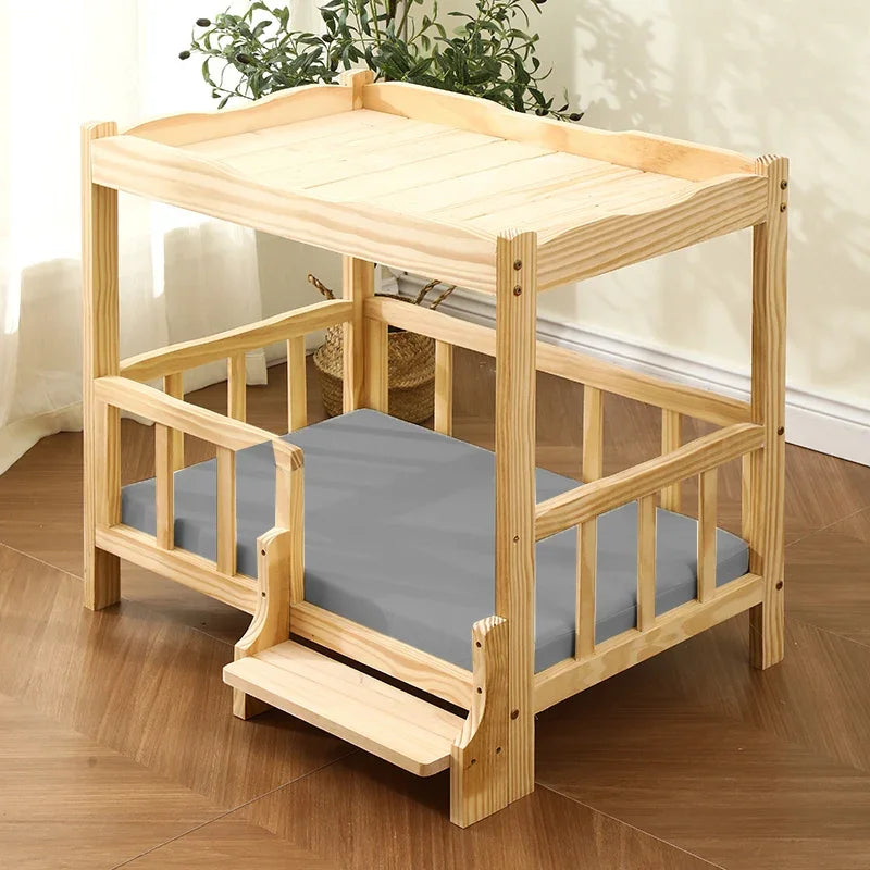 2-Layer Solid Wood Princess Bed for Pets Universal Cat and Dog Bed Breathable Pet Shelter Climbing Ladder for Cats and Dogs