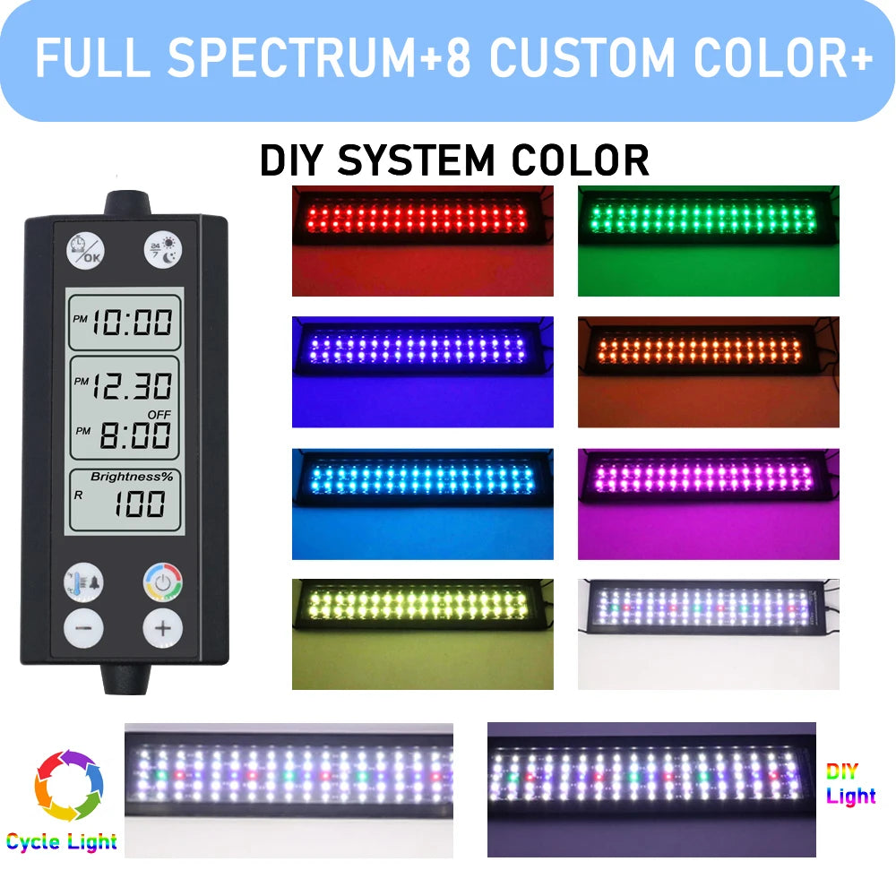 75-90CM Aquarium 24/7 Full Spectrum Lighting LED Light With Thermometer And Memory Function IP68 Fish Tank Plant Growth Lamp