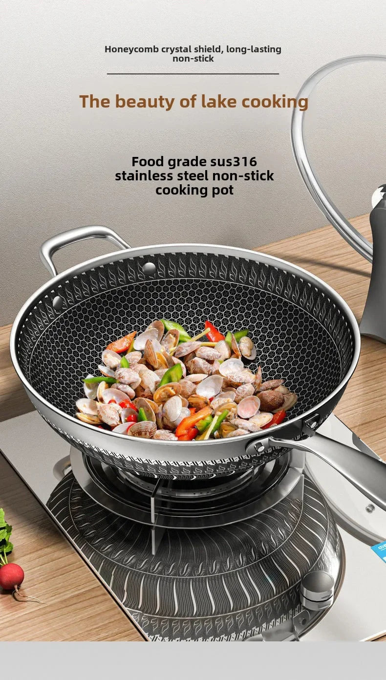 Double-sided screen 316 stainless steel wok Non-coated wok non-stick household induction cooker gas universal wok