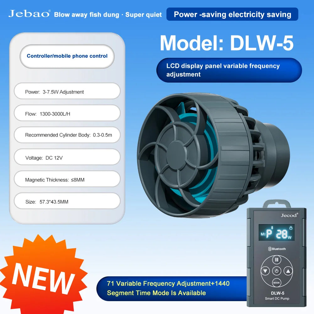 Jebao Jecod 2024 New DLW Series Bluetooth Aquarium Wave Pump App Control DC Saltwater Fish Tank Intelligent Mute Water Pump