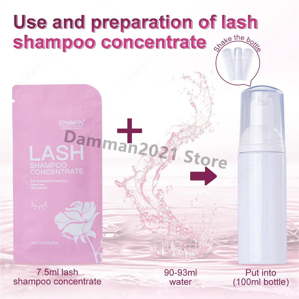 DAMMAN New Upgrades 7.5ml Eyelash Extensions Shampoo Non-irritation Lash Shampoo Concentrate Lashes Cleansing Mousse Makeup Tool