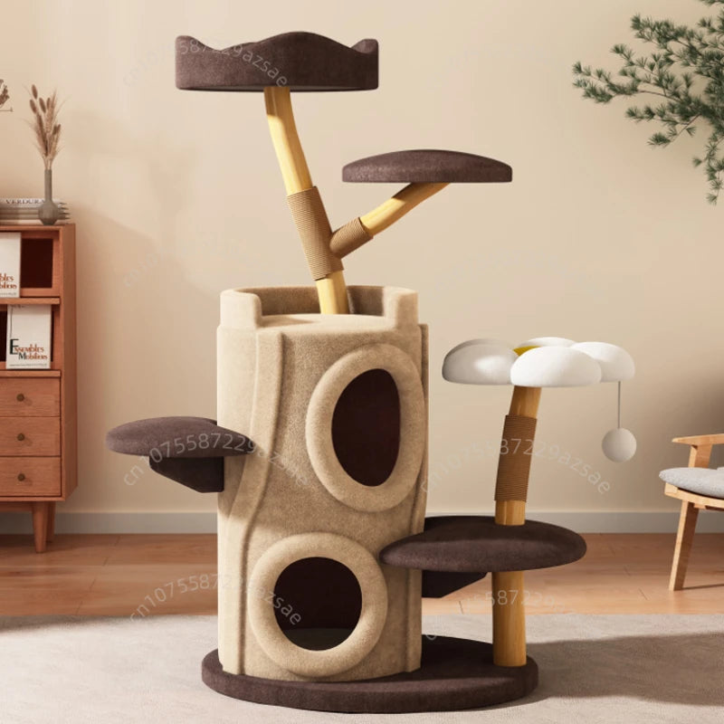 Multi-storey Luxury Cat Tree House Multi-function Cat Climbing Frame Winter Warm Solid Wood Home Cat Villa Sisal Scratching Post