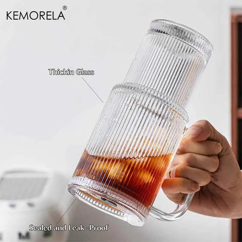 760ML Ribbed Glass Tumbler with Handle Lid 1/2/4PCS Large Iced Coffee Cups with Straws Modern Glass Mug for Cold & Hot Beverages