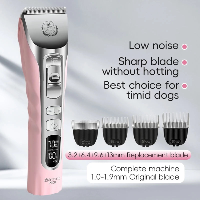 Fenice Pink Dog Hair Cutting Machine 5000mA Capacity Cordless LCD Screen Pets Dog Grooming Clippers Rechargeable Haircut Shaver
