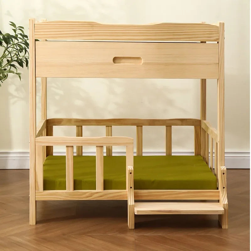 2-Layer Solid Wood Princess Bed for Pets Universal Cat and Dog Bed Breathable Pet Shelter Climbing Ladder for Cats and Dogs