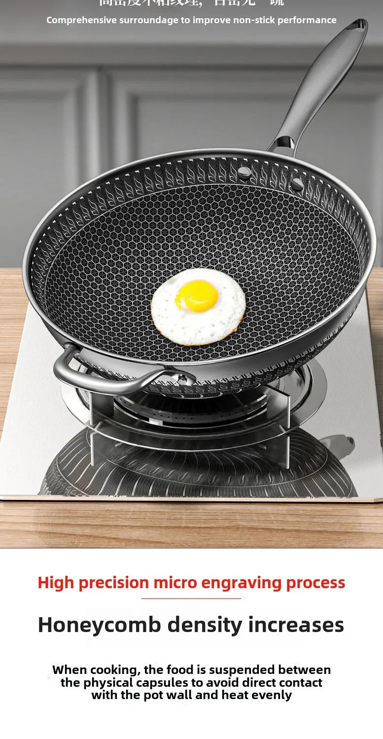 Double-sided screen 316 stainless steel wok Non-coated wok non-stick household induction cooker gas universal wok