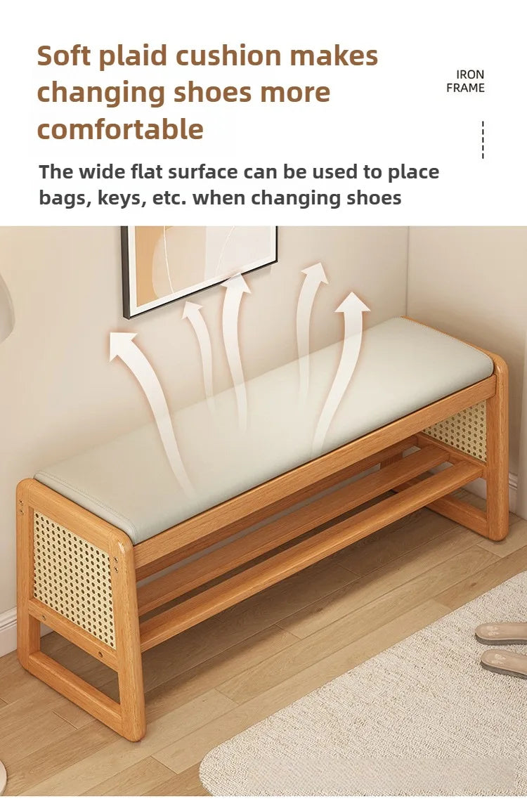 New Chinese style shoe changing stool with seating at the entrance, entrance door, shoe rack, entrance hall, household soft bag,