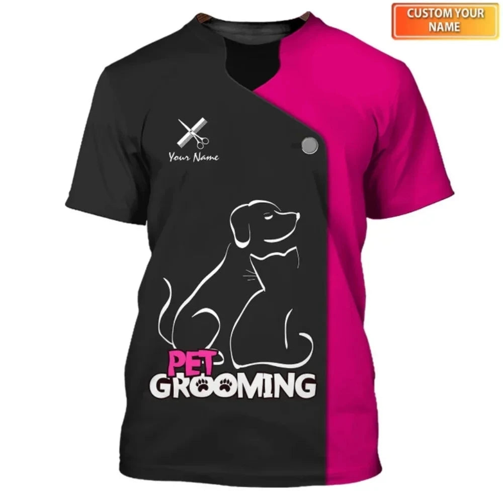 Pet Dog Beautician Role-playing Fun Printed men's T-shirt Casual Hip-hop Fashion Short Sleeved Round Neck Oversized Top