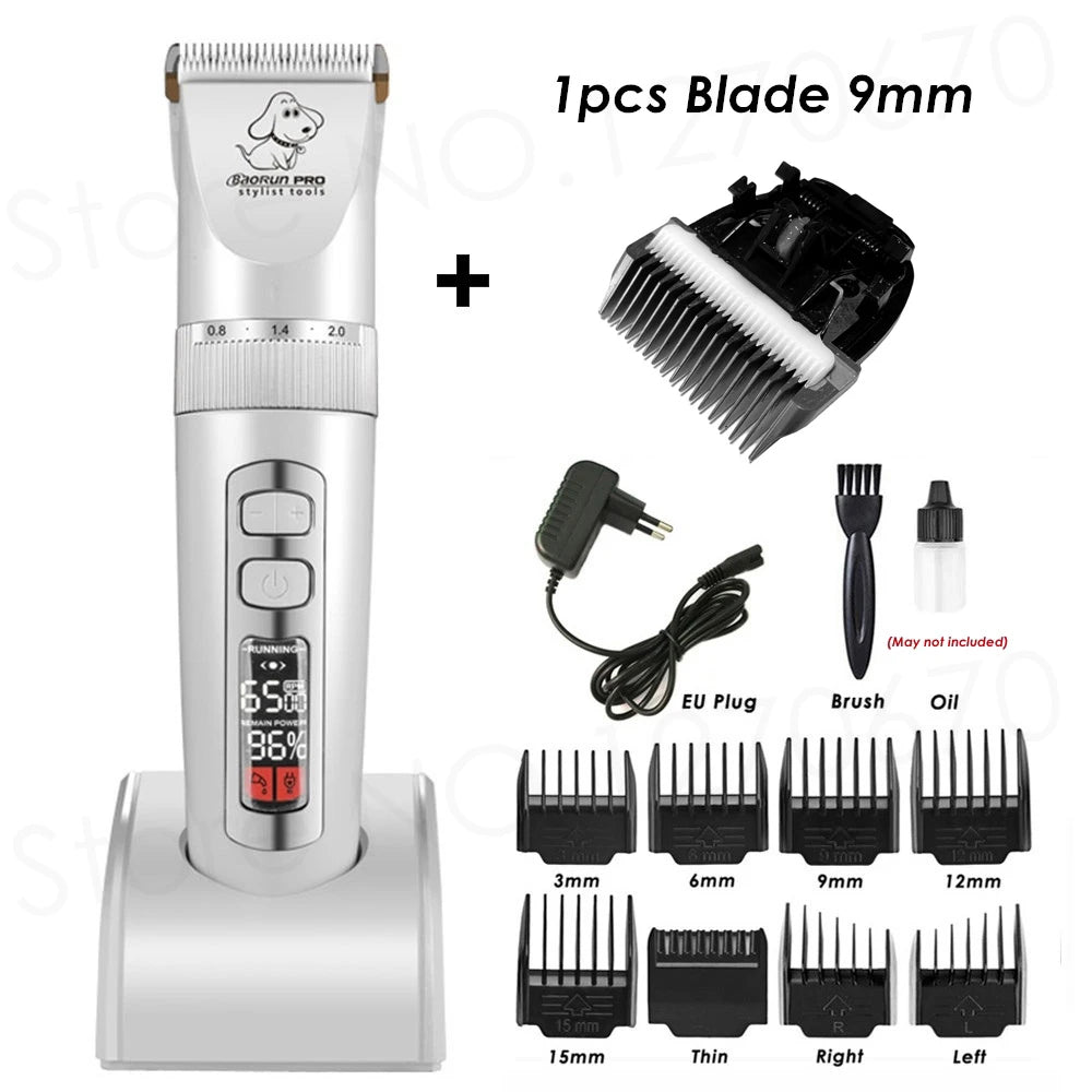 BaoRun P9 Dog Clipper Professional LCD Display Pet Cat Clippers Shaver Electrical Grooming Trimmer Rechargeable Haircut Machine