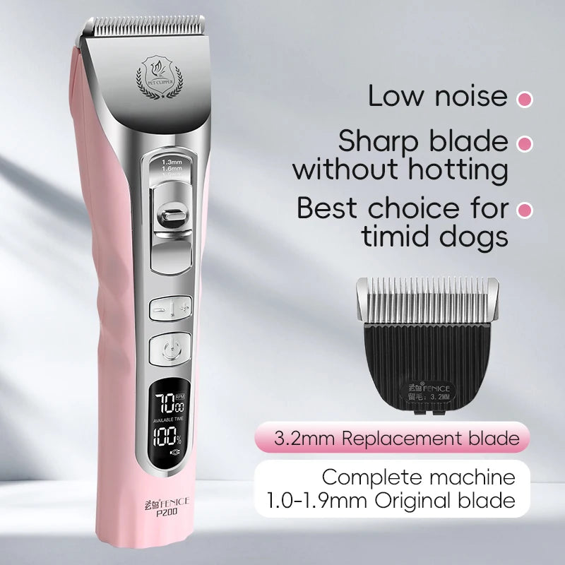 Fenice Pink Dog Hair Cutting Machine 5000mA Capacity Cordless LCD Screen Pets Dog Grooming Clippers Rechargeable Haircut Shaver
