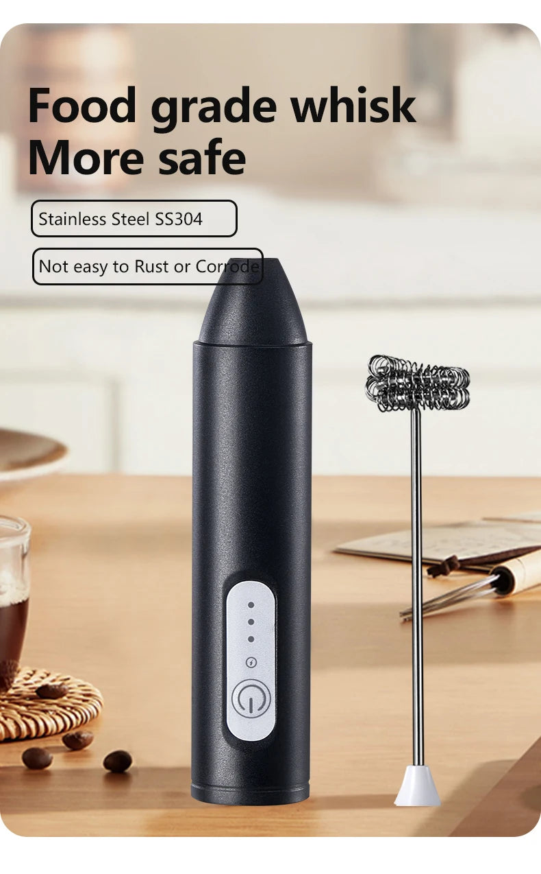 MINl Mik Frother USB Rechargeable 3 Speeds Foam Maker Coffee Whisk Mixer Electric Handle Blender Egg Beater Hot Cooking Tools