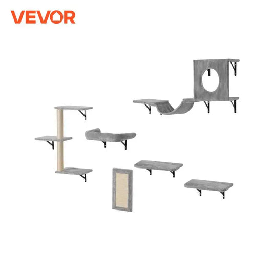 SucceBuy Wall Mounted Cat Shelves Cat Wall Shelves and Perches with Jumping Boards Cat Tree & Cat Grip Cat Furniture and Shelves
