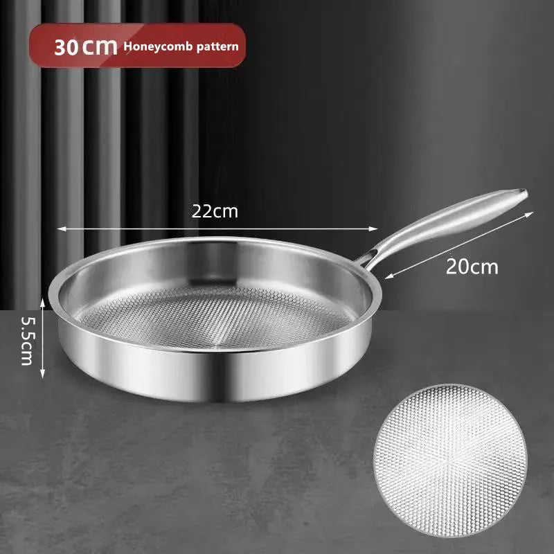 304 Stainless Steel Wok Non-Stick Frying Pan Steak Frying Pan Uncoated Kitchen Cookware Suitable For Gas Stove Induction Cooker