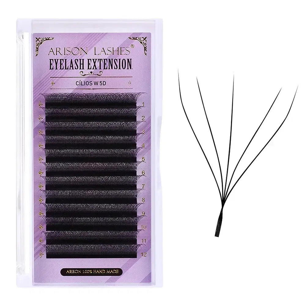 Color: Brushed Slate, Curl: D, Thickness: 0.07mm, Length: 12mm - ARISON LASHES W Shape 3/4/5/6D Eyelashes Extension Premade Volume Fans YY-shape Lashes Faux Mink Soft Easy Faning Natural Lashes