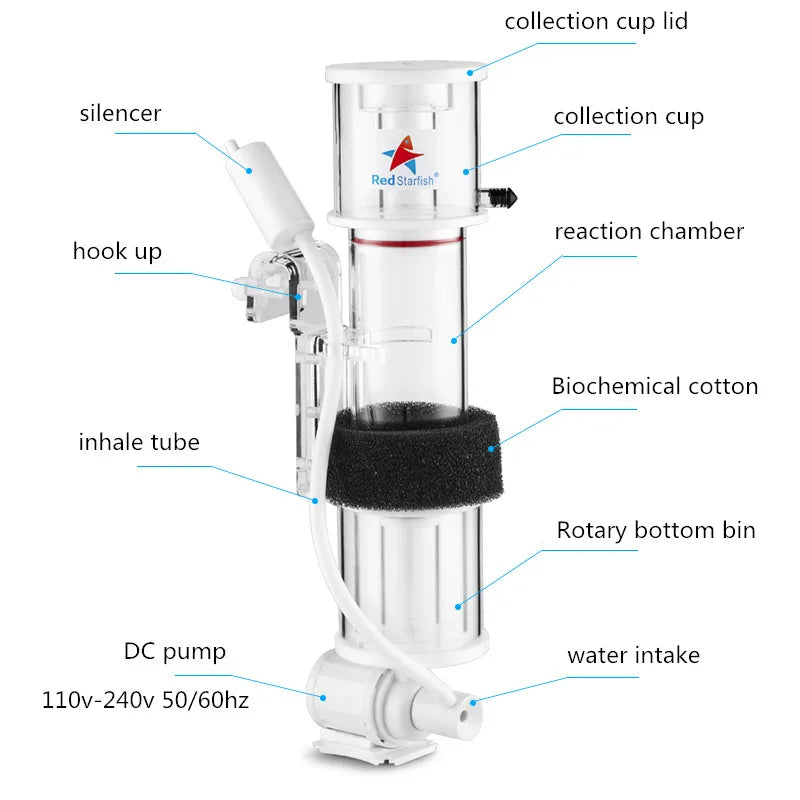 DC24V Red starfish skimmer DC-SQ-70 SQ-90 seawater tank mini micro tank small protein skimmer nitrifier mute 70-300L aquarium