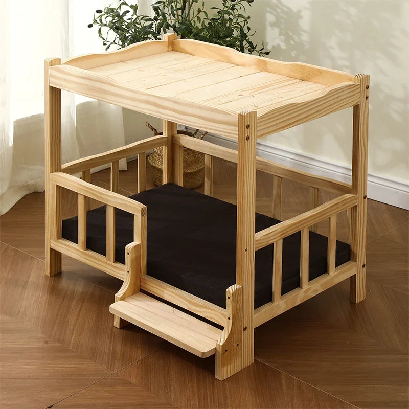 2-Layer Solid Wood Princess Bed for Pets Universal Cat and Dog Bed Breathable Pet Shelter Climbing Ladder for Cats and Dogs
