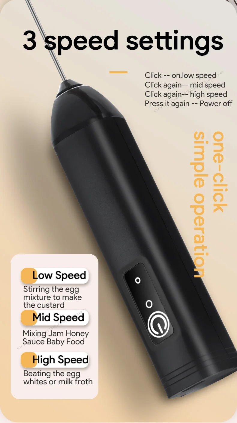 MINl Mik Frother USB Rechargeable 3 Speeds Foam Maker Coffee Whisk Mixer Electric Handle Blender Egg Beater Hot Cooking Tools