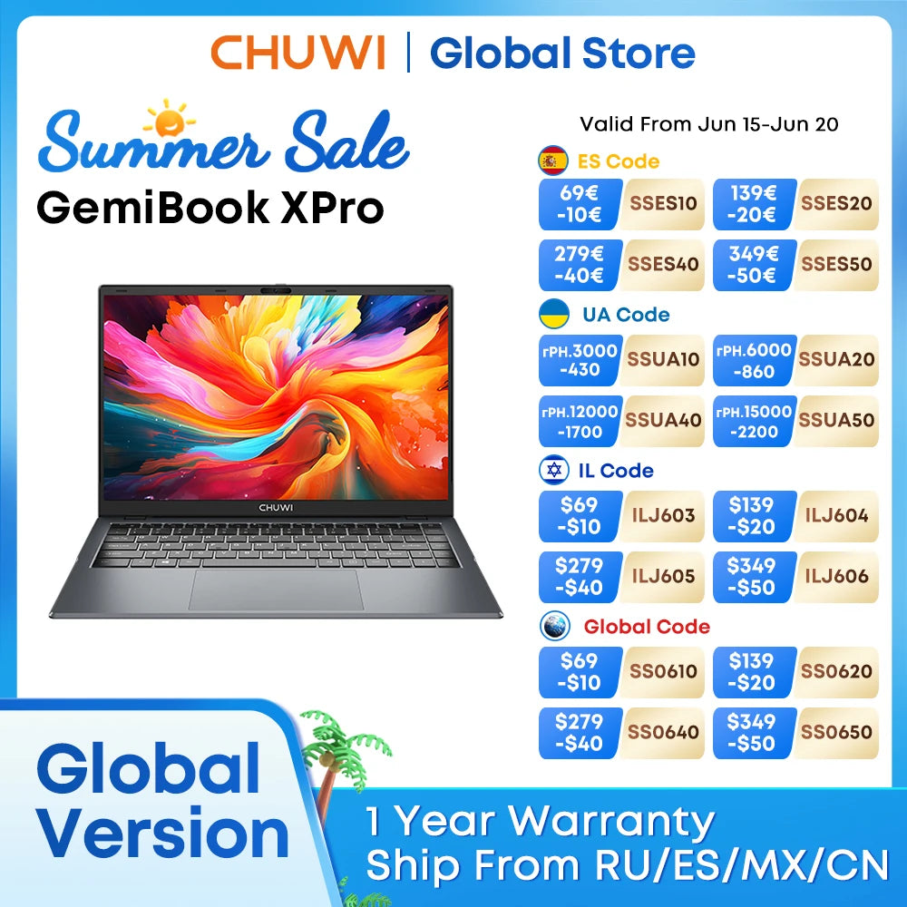 CHUWI GemiBook XPro Laptop Intel N100 Graphics 600 GPU 14.1-inch Screen 8GB RAM 256GB SSD With Cooling Fan Windows 11 Notebook