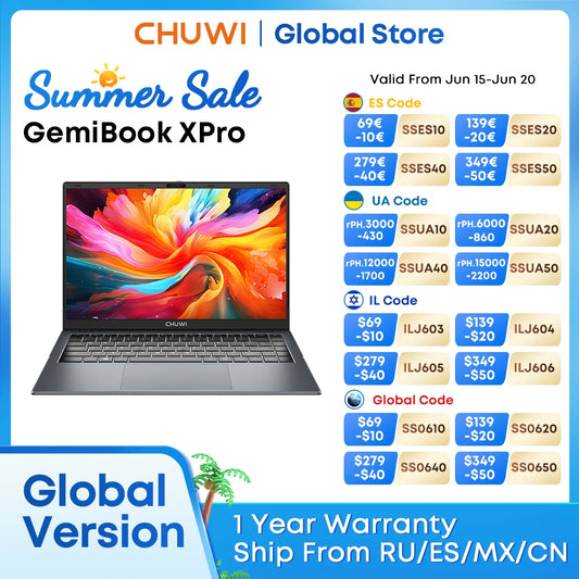 CHUWI GemiBook XPro Laptop Intel N100 Graphics 600 GPU 14.1-inch Screen 8GB RAM 256GB SSD With Cooling Fan Windows 11 Notebook
