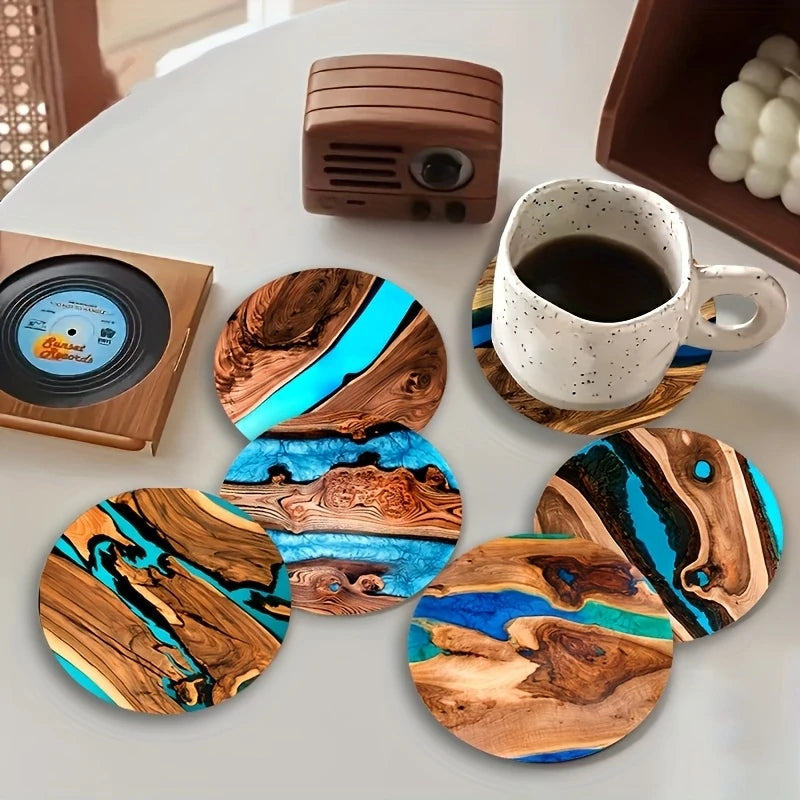 2D Wood Grain Table Protector with Blue and Green Padding for Coffee Shops Offices Coaster Restaurants Birthday Gifts