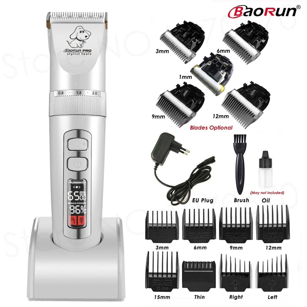 BaoRun P9 Dog Clipper Professional LCD Display Pet Cat Clippers Shaver Electrical Grooming Trimmer Rechargeable Haircut Machine