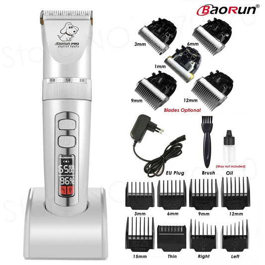 BaoRun P9 Dog Clipper Professional LCD Display Pet Cat Clippers Shaver Electrical Grooming Trimmer Rechargeable Haircut Machine