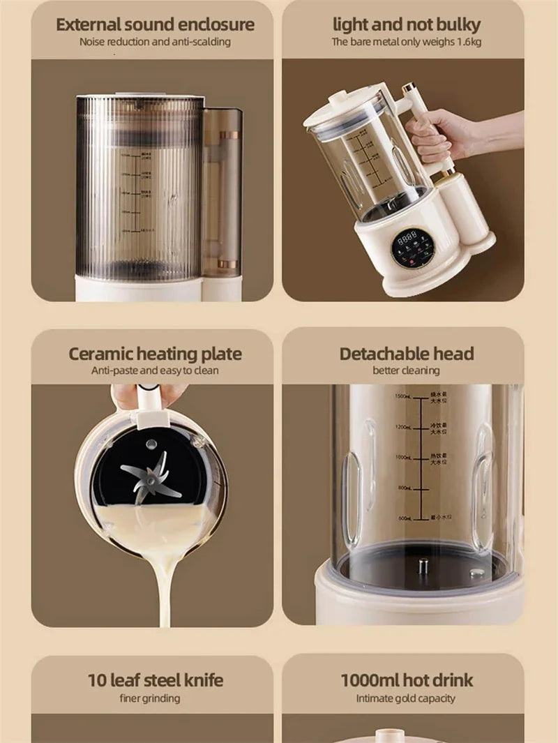 1500ML Electric Juicer Ice Crusher Food Blender For Kitchen Soy Milk & Juice Maker with High-Tech Glass Wall breaking machine