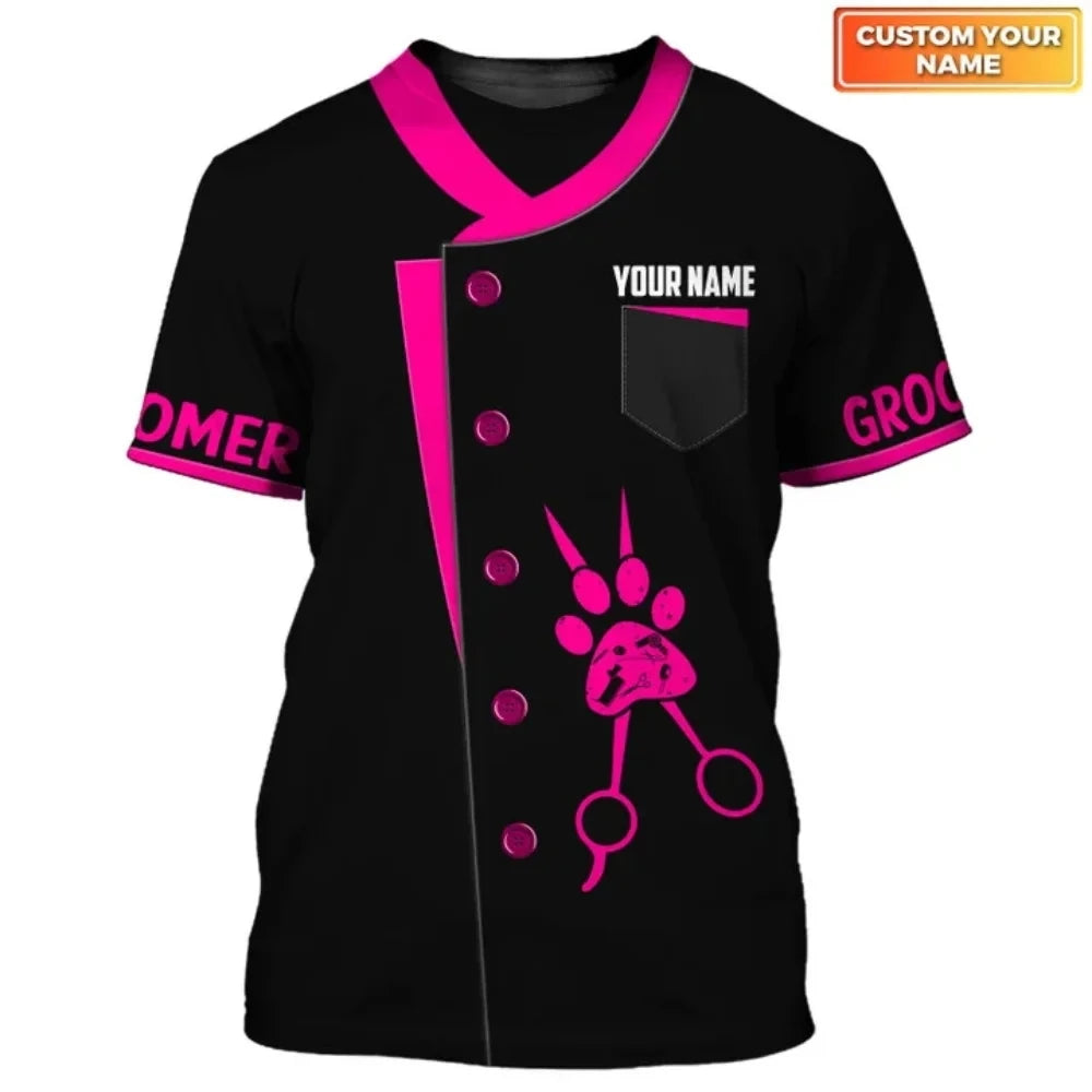 Pet Dog Beautician Role-playing Fun Printed men's T-shirt Casual Hip-hop Fashion Short Sleeved Round Neck Oversized Top