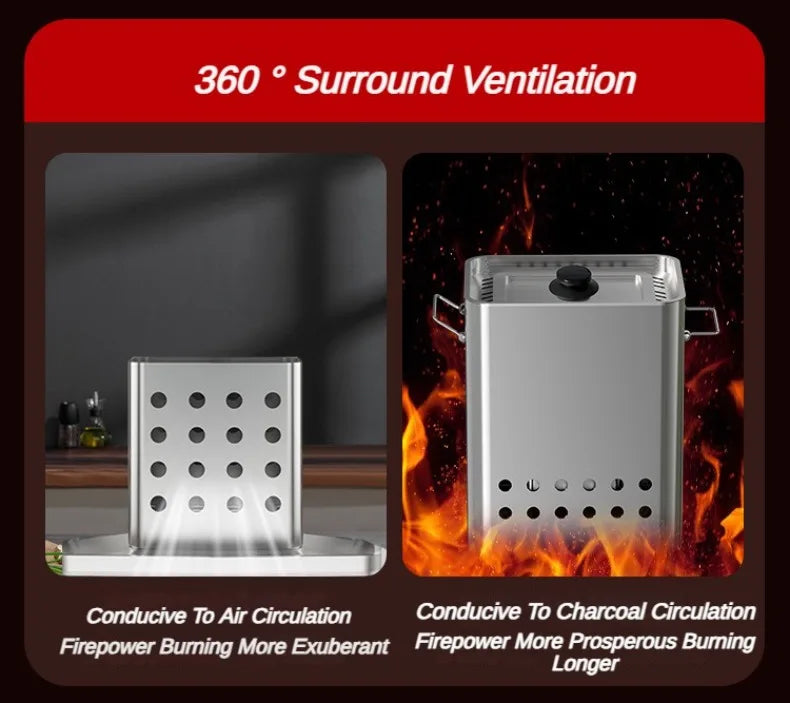 Portable Grill Smokeless Stainless Steel Barbecue Charbroiler Outdoor Indoor Dual-purpose Stewing Oven Small Durable BBQ Grill