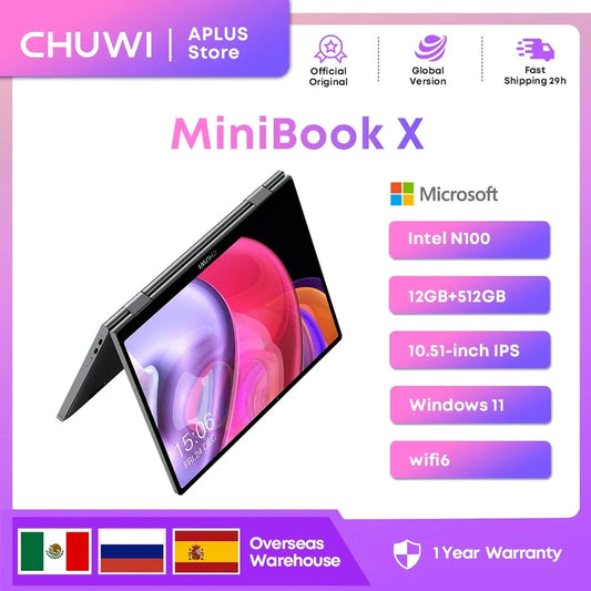 CHUWI MiniBook X 2-in-1 Tablet Laptop 12GB LPDDR5 512G SSD Intel N100 10.51 Inch Touchscreen Backlit Keyboard Windows 11 WiFi 6